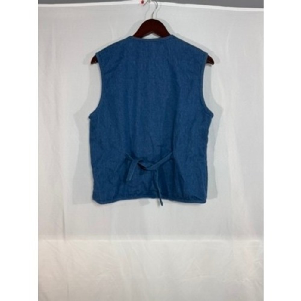 Womens Medium 90s Denim Vest Floral Embroidery Black Velvet‎ Trim Zip Front - Picture 5 of 7